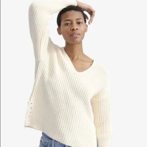 Everlane The Texture V Neck Thick Chunky Knit Ribbed Sweater Ivory Cream Small